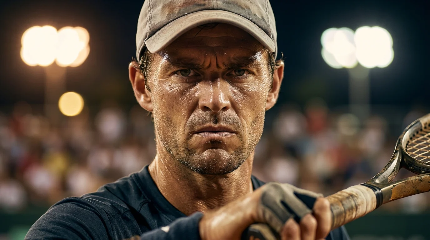 Tennista concentrato durante il terzo set decisivo